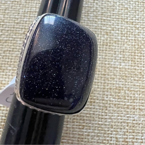 New Blue Sandstone Silver Overlay Ring Size 7 - Picture 6 of 6